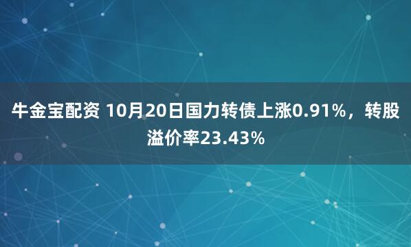 牛金宝配资 10月20日国力转债上涨0.91%，转股溢价率23.43%