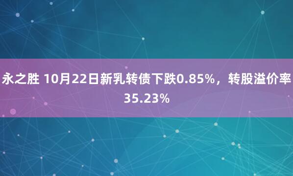 永之胜 10月22日新乳转债下跌0.85%，转股溢价率35.23%
